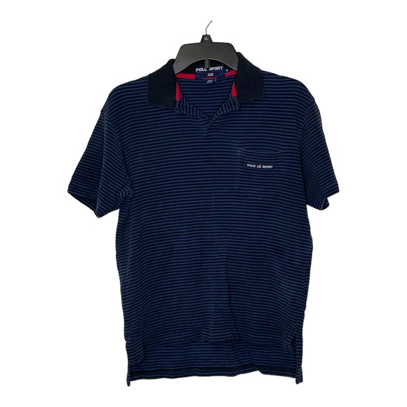 Ralph‎ Lauren Polo Sport Shirt Short Sleeve Men Small Striped Blue Hi-Low Hem - Picture 1 of 8